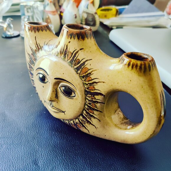 Carlos Villanueva hand painted pottery candleholder, with a figural sunburst - Picture 2 of 6